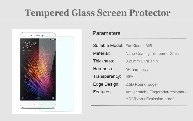 Защитная пленка для экрана из закаленного стекла для Xiaomi MI5 5 9H 2,5 Защитная пленка для Xiaomi5 Libra M5 Mi-5 M Five pelicula de vidro