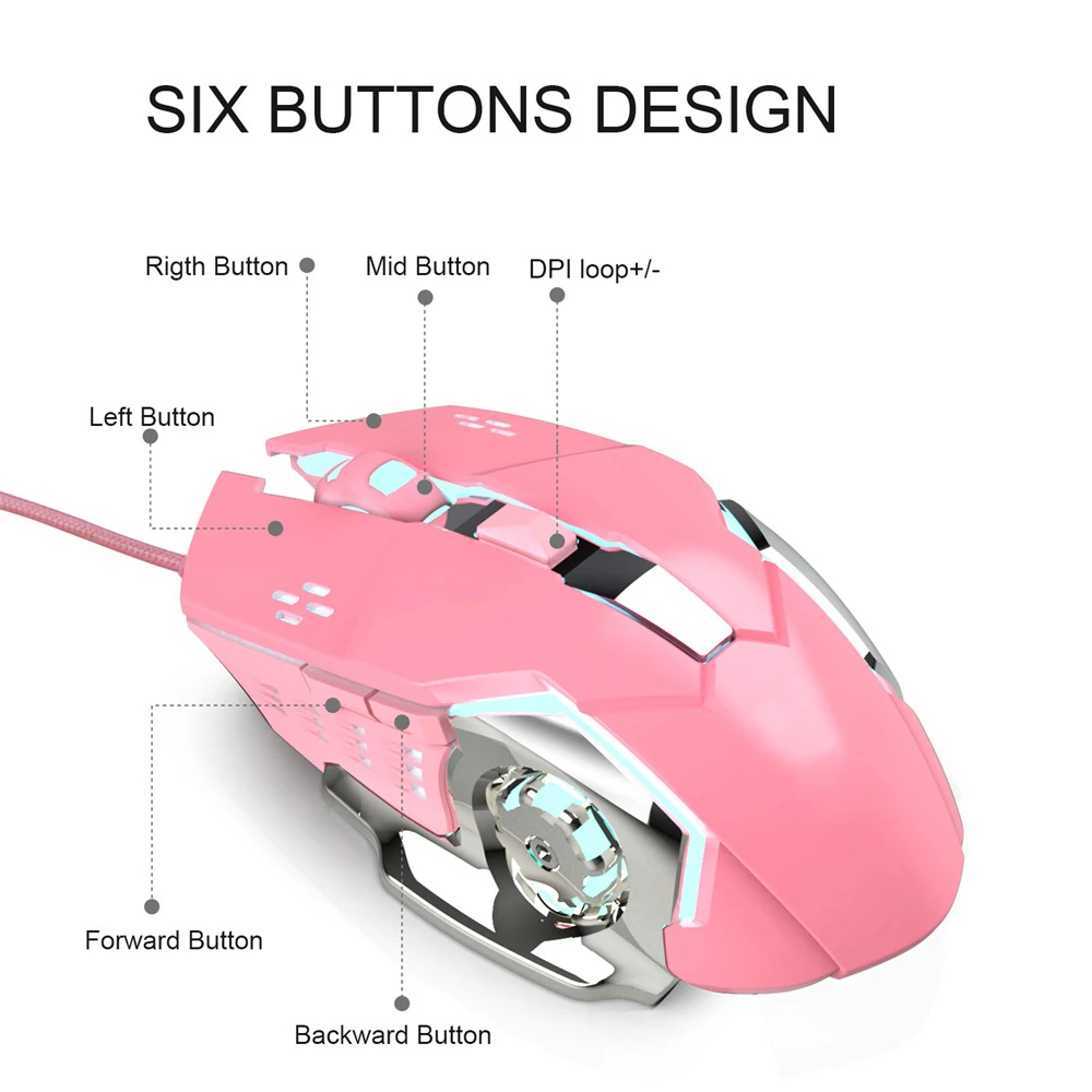 VicTsing Q123 Professional Wired Gaming Mouse 6 Button 3200 DPI LED Optical USB Computer Mouse Gamer Mice Game Pink Mouse For PC (6)