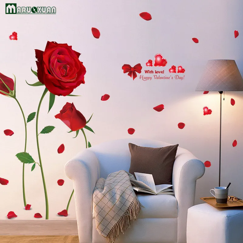 Large 230*155CM New Romantic Love Red Rose Removable Wall Stickers