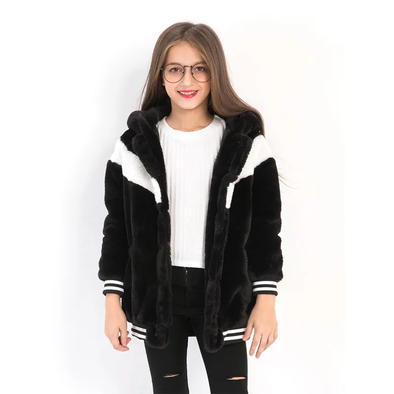 Girl jacket children outerwear hooded patchwork thickening INS style