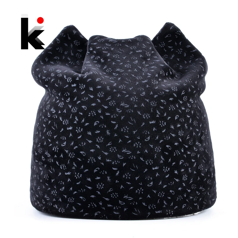 

Cat Ear Beanies Women Winter Warm Velvet Hat For Female Double Layer Thick Skullies Beanie Cute Ear Flaps Cap Girls Soft Bonnet