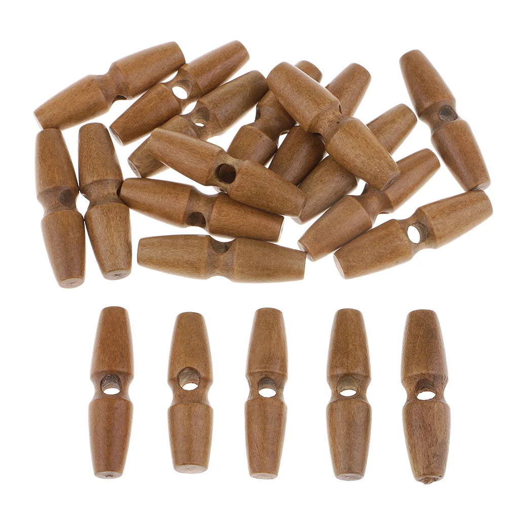 20Pcs Wooden Toggle Buttons for Duffle Coat Sewing, Crafts, Jewelery Making