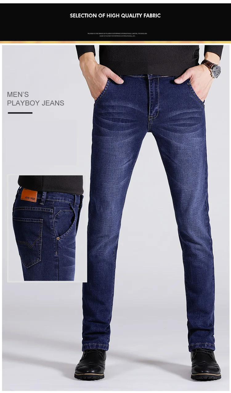 HCXY2018 мужские деловые повседневные эластичные мужские джинсы, однотонные прямые брюки, мужские весенние и осенние брюки, большие size28-4