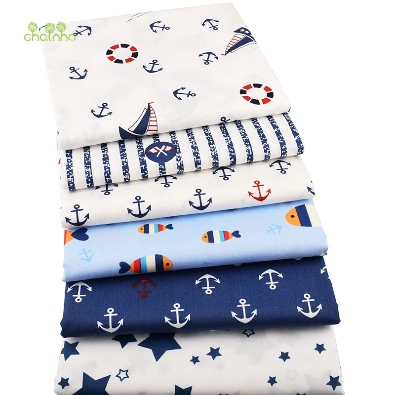 

Chainho,New Sailing series Twill Cotton Fabric,Patchwork Cloth,DIY Sewing Quilting Fat Quarters Material For Baby&Child,6pcs/lot