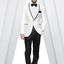 Изготовленные на заказ тонкие белые смокинги для жениха на одной пуговице, лацканы с отворотом для шафера, лучшие мужские свадебные костюмы на выпускной(пиджак+ брюки+ пояс+ галстук