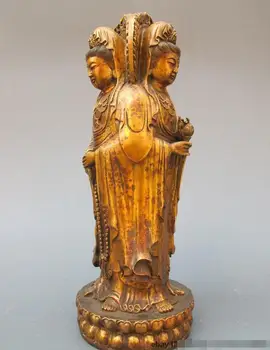 

China Buddhism Temple Bronze three face Kwan-Yin Quan Yin Bodhisattva statue