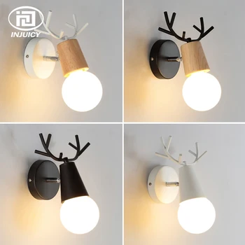 

Vintage Wooden Wall Light Minimalist Northern Europe Indoor E27 Led Antler Wall Lamp Sconces for Living Room Bedroom Lamp