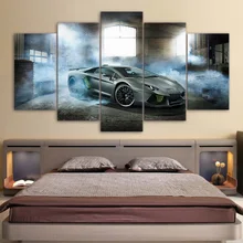 Modern Pictures Modular Canvas Poster HD Printed Wall Art 5 Pieces Home Decor Smoke Gray Luxury Sports Car Painting Frame