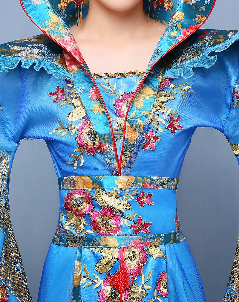 Высокое качество, женское платье с воротником-стойкой, благородное платье с хвостом, одежда королевы династии Тан, китайский древний костюм