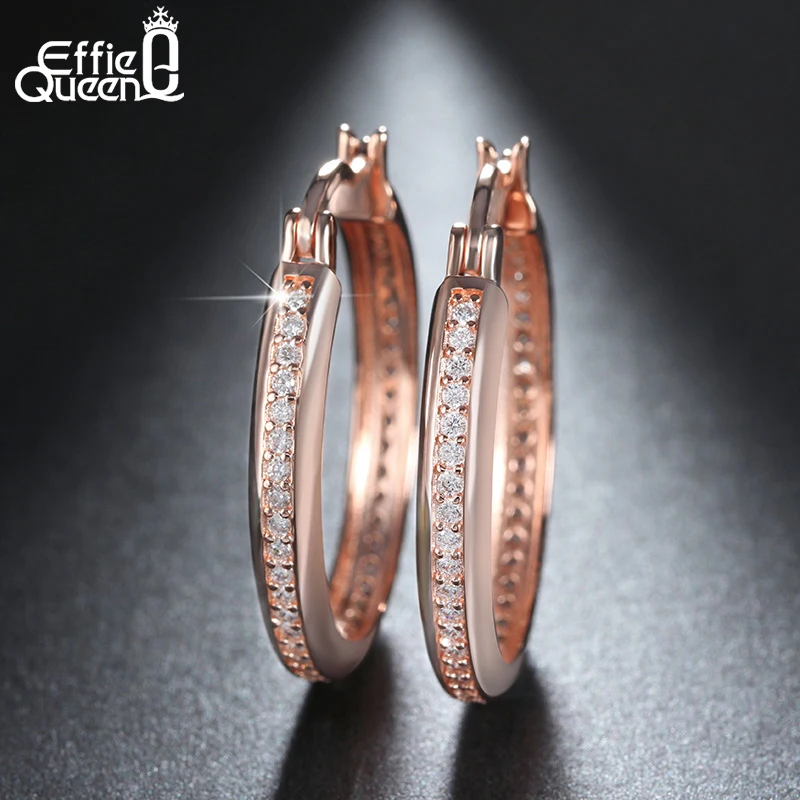 

Effie Queen Rose Gold Color Big Hoop Earrings for Women Gold-Color Cubic Zircon Earrings Women Elegant Party Jewelry HOE140