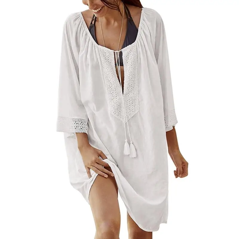 2018 Cotton Tunics For Beach Women Swimsuit Cover Up Woman Swimwear