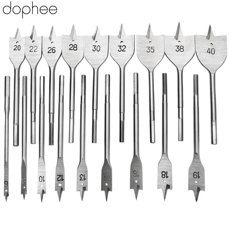 dophee 6MM-40MM Titanium Coated Spade Flat Head Wood Boring Drill Bits Power Tools For Hand Drill Wood Drilling Woodworking Tool
