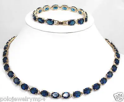 

hot sell new - Jewelry Blue Jade Gold Plated Bracelet & Necklace Set AAA 18K GP Plated gold Bridal wide watch wings queen JEWE