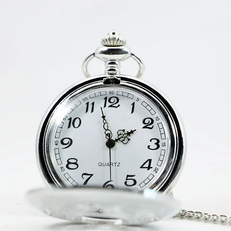 Античный полый серебристый оттенок арабские цифры кварцевые карманные часы ожерелье кулон для женщин и мужчин часы Fob часы CF1008
