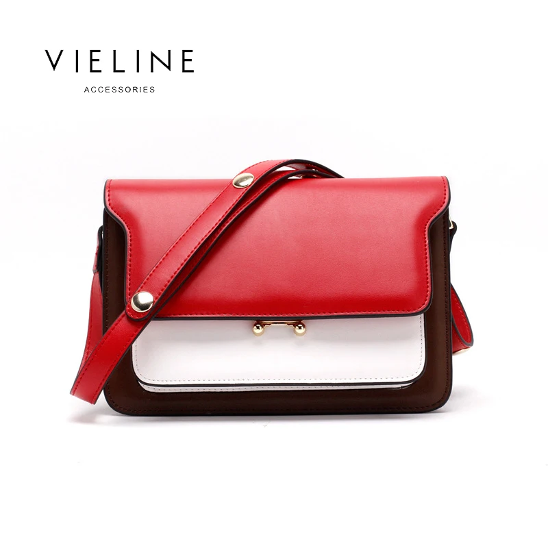 

Vieline women genuine leather fashion shoulder bag , real leather splicing crossbody bag, leather Flap bag,free shipping