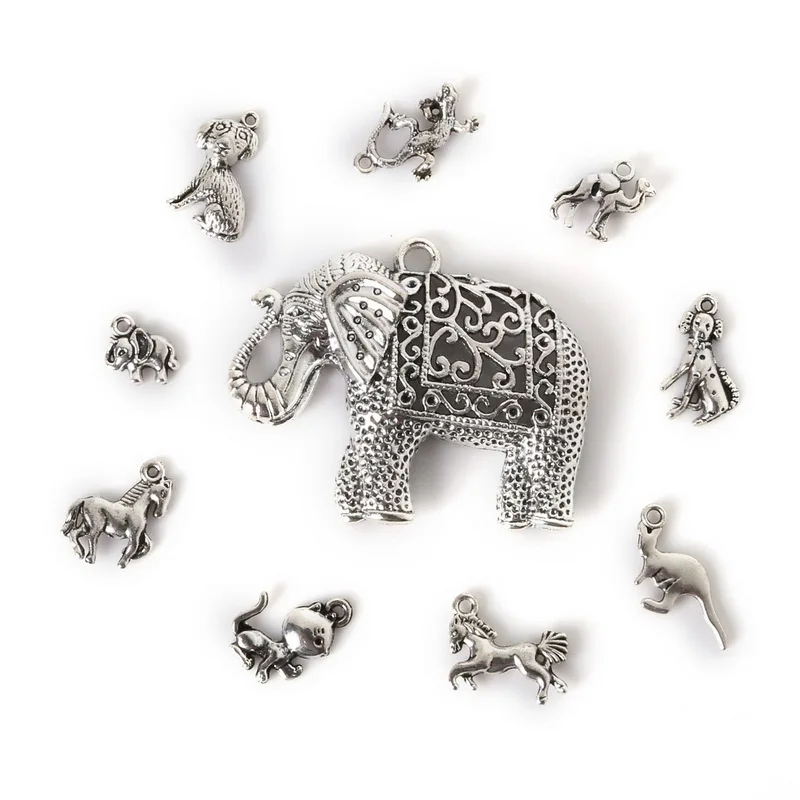 

80pcs random Mixed antique Silver Plated animal horse Elephant metal Charms Pendant for DIY fashion Jewelry Accessories