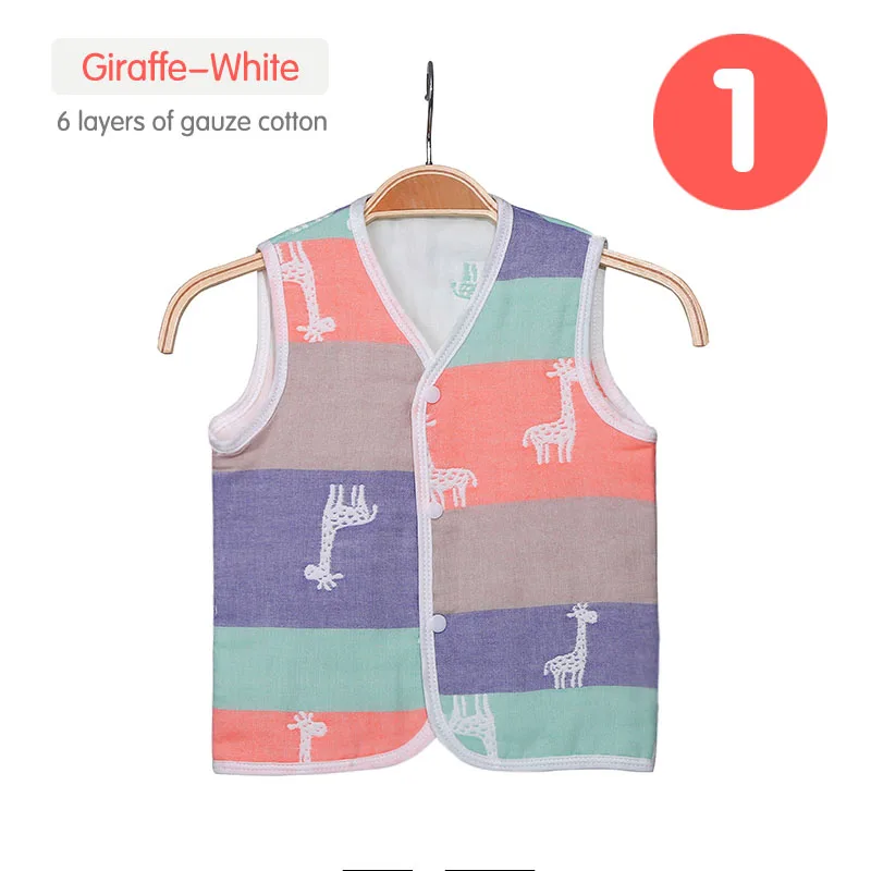 Хлопковый газовый жилет для новорожденных мальчиков и девочек 0-3 лет, 6 слоев, весна-осень Модный Детский кардиган, жилет с круглым вырезом - Цвет: 1Giraffe-White