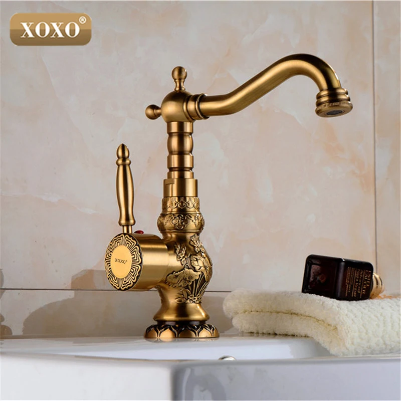 Online XOXOHigh qualität Retro Vintage Antike Messing Bad Waschbecken Becken Wasserhahn Mischbatterie kalt heißer wasser 50031B 1