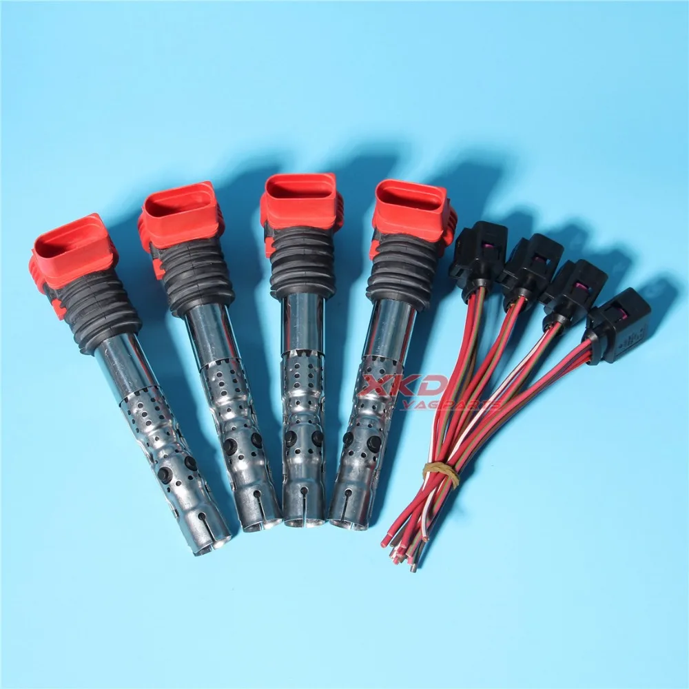 4 шт. катушки зажигания и Plug комплект подходит для AU DI A4 B6 B7 A6 C5 A8 D3 3 0 V6 06C 905 115 L/ 8K0 973
