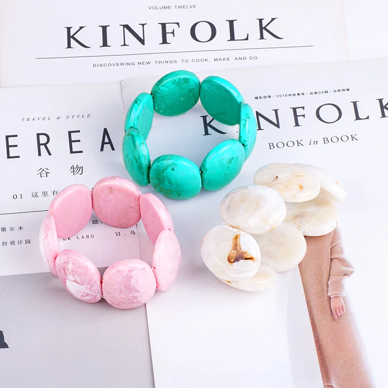 Classic Pink Resin Cuff Fashion Bracelets Bangles for Women Stretch Acrylic Wide Bracelets Female Charm Wedding Simple Jewelry (1)