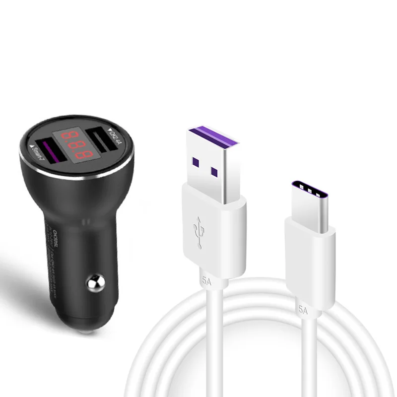 

Supercharge USB Car Charger 2 Port FCP Fast Adapter + 5A TYPE C Cable For HUAWEI Mate 9 10 Pro P10 Plus P20 Honor 8 V8 9 V9 V10