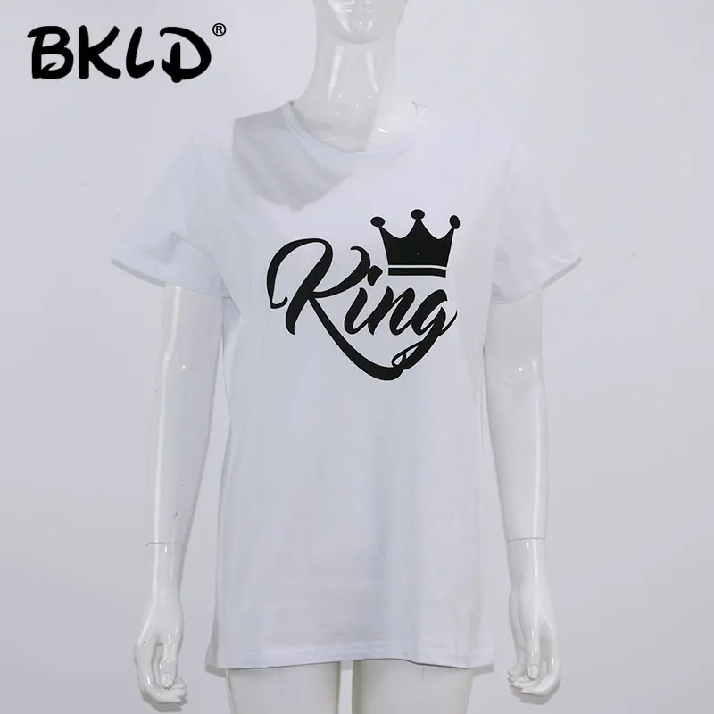 BKLD King Queen парные футболки с принтом короны летние 2019 повседневные топы круглым