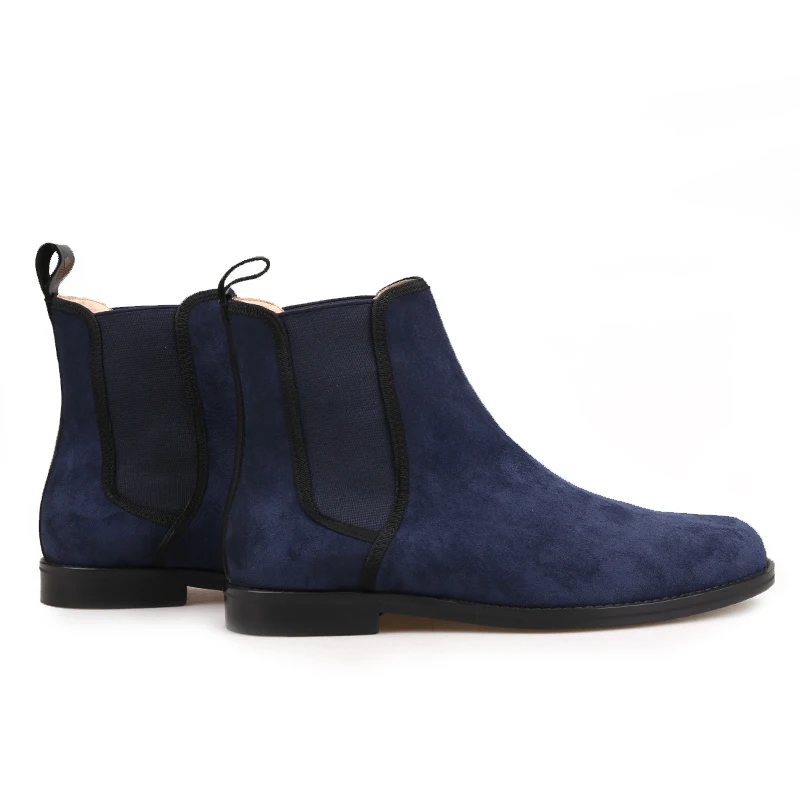 Men Piergitar Handmade Classic Style Chelsea Boots British Style Navy Suede Casual Boots Martin Boots