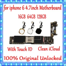 16 Гб 64 Гб 128 ГБ для iphone 6 4,7 дюймов материнская плата 100% оригинальная разблокированная материнская плата для iphone 6 логическая плата с сенсорным ID пластиной