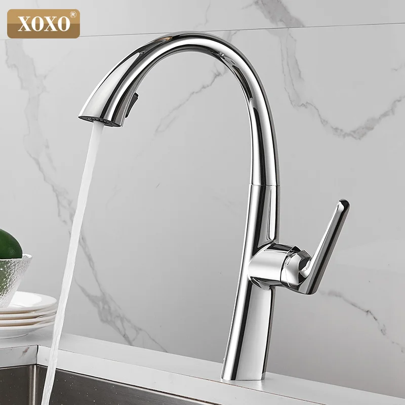  XOXO Kitchen Faucet Pull Out Cold and hot Chrome Kitchen Tap Single Handle 360 Degree Water Mixer T - 33027937246