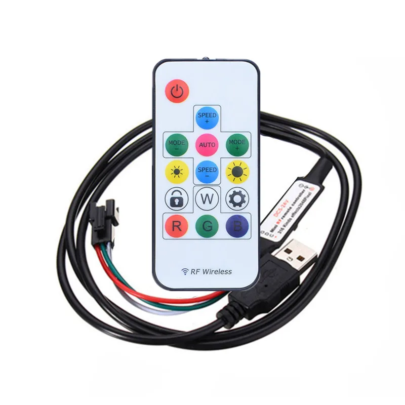 

5-24V USB Pixel LED Controller for WS2812B Digital LED Pixel Strip with 14key RF Wireless Remote DIY WS2812 Control Addressable