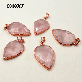 

WT-P1297 WKT Warmly Recommend Natural Light Pink Color Stone In Geometic Shape And Rose Gold Color Electroplated Pendant