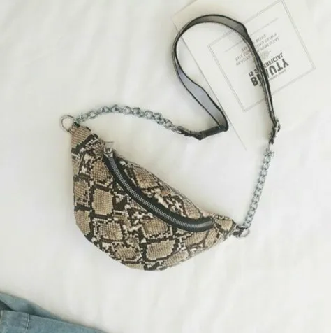 New Style Fashion Snake Pattern Chain Shoulder Waist Bags Fanny Pack Travel Waist Festival Money Belt PU Leather Holiday