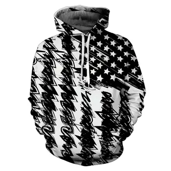 

2019 New Fashion Hooded Sweatshirt Mens 3D Print Cool Black White USA Flag Hoodies Jacket Unisex Pullovers Sweatshirts Hoody Top