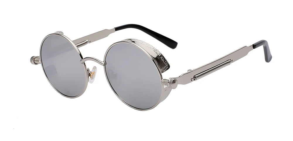 Круглые металлические солнцезащитные очки стимпанк для мужчин и женщин, модные очки, брендовые дизайнерские Ретро Винтажные Солнцезащитные очки UV400 - Цвет линз: Silver w silver mir