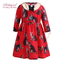 2017 Pettigirl Girl Dresses With Removable Collar Full Sleeve Animal Cotton Straight Dress 2 12 years