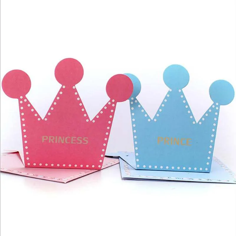 20 шт Маленький принц или Принцесса Корона Форма сложенный поздравительная открытка детский душ благодарная открытка День рождения праздничные открытки Пригласительные открытки