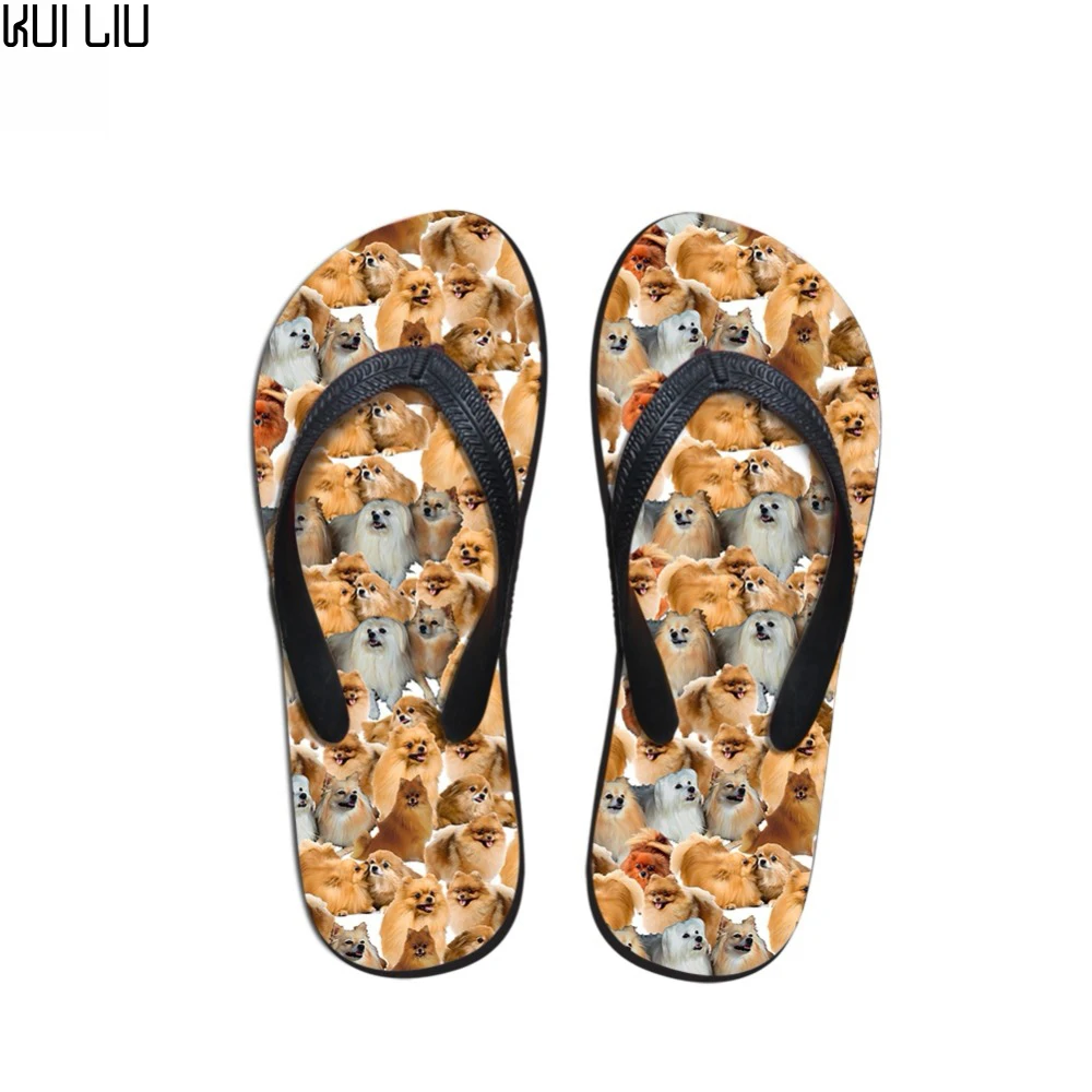 

Customized Summer Women Flip Flops Cute Pomeranians Pattern Slip-on Home Slippers Woman Flats Fashion Beach Women's Shoes 2019