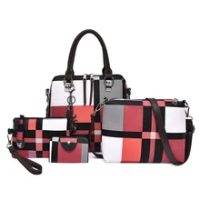 Fashion Splicing Style Women Bag Set Top-Handle Big Capacity Female PU Leather Handbag Mixed color Shoulder Bag Ladies Purse 4pc japan style girl ladies canvas purse casual totes army green color top handle handbag genuine leather female large shoulder bag