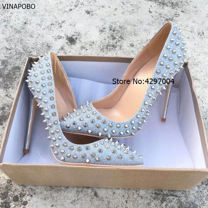2018-NEW-PU-leather-high-heeled-lady-pumps-Rivet-pointed-toe-woman-party-shoes-slip-on