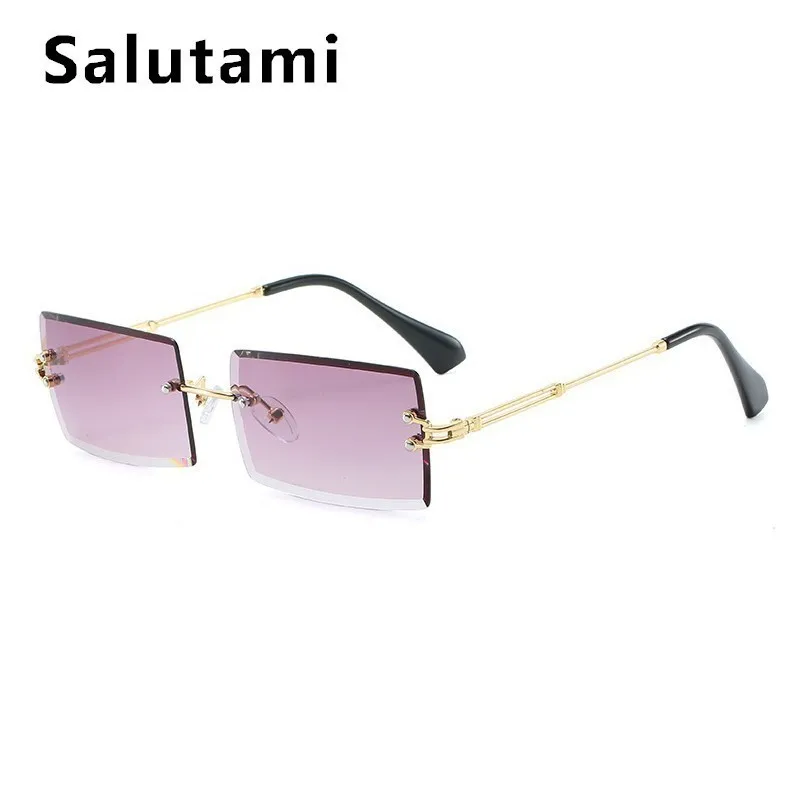 Cutting Frameless Small Square Sunglasses Men Women Luxury Brand Narrow Sun Glasses Female Gradient Eyewear Black Brown Shades