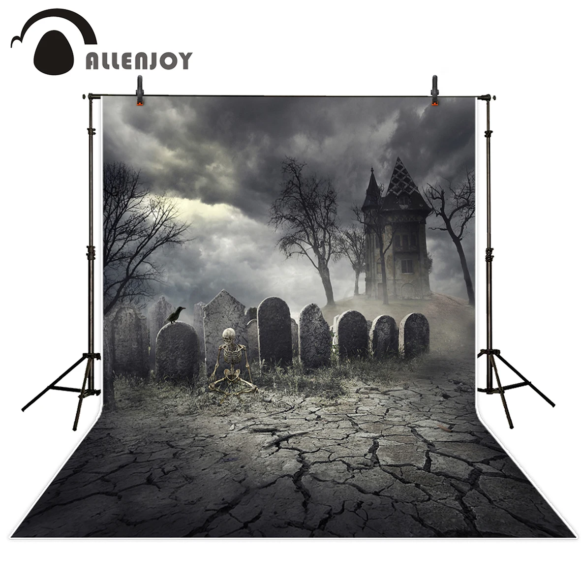 

Allenjoy photographic background Castle skull deserted cemetery tombstone professional festival backdrop photographic background