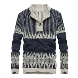 2018 новые теплые свитера Для мужчин зимние пуловеры на молнии воротник-стойка человек Повседневная одежда тонкая шерсть узор трикотаж плюс