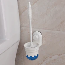 

White Suction Cup Plastic Toilet Brush Wall Holder Bathroom Scrub Cleaning Brushes Holder Set Household Cleaning Accessories