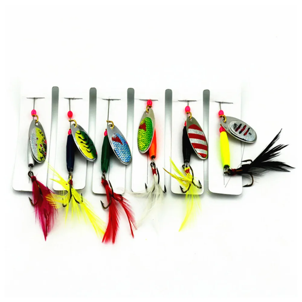 

Great Fishing Lure Hard Baits Set 6Pcs Spinner Bait Metal With Feather Artificial Bait