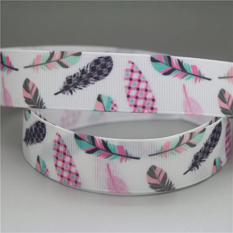 DHK 7/8 'Ƌ ярдов перьев бабочки напечатан grosgrain ленты ленточный аксессуар hairbow