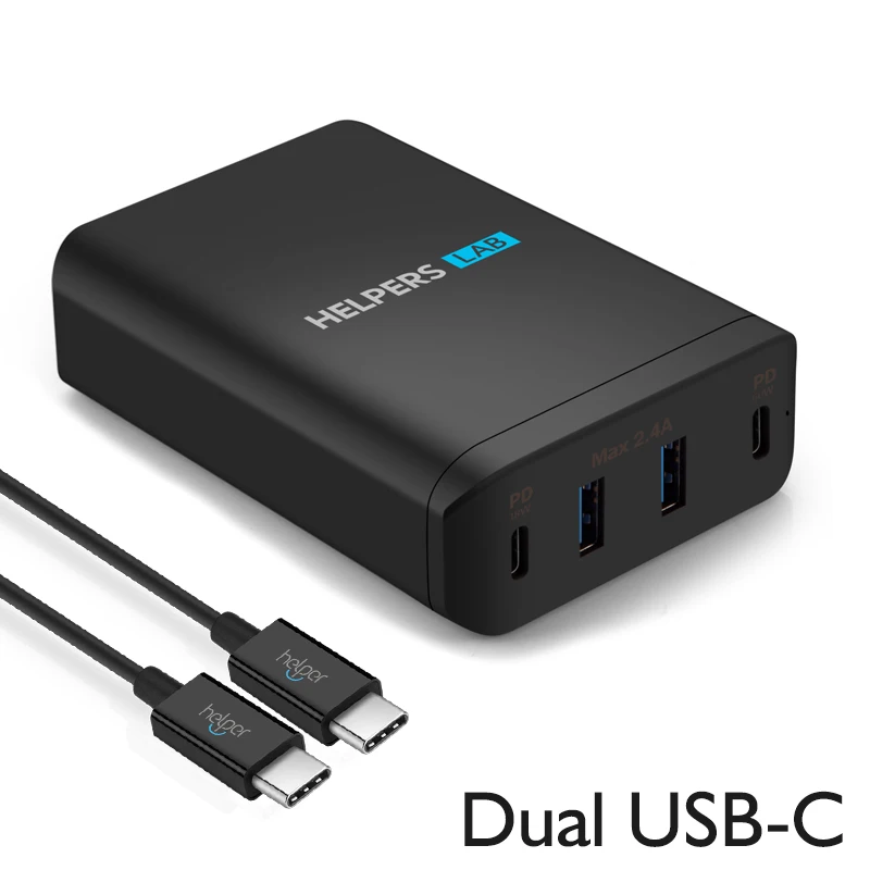 Двойной USB-C порт 60 Вт и 18 Вт и двойной 5 в 2,4 А USB порт, для многих телефонов type-c и ноутбуков, таких как iPhone Macbook и т. Д