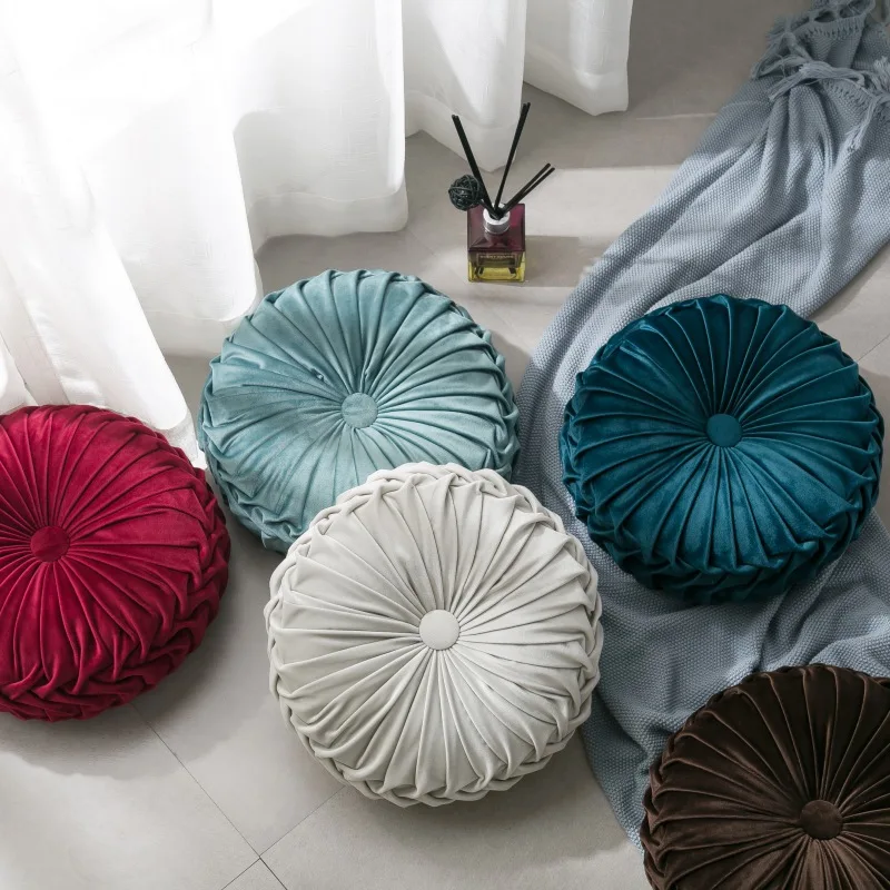 Velvet Pleated Round Pumpkin Throw Pillow Couch Cushion Floor Pillow Decorative For Home Chair Bed Car