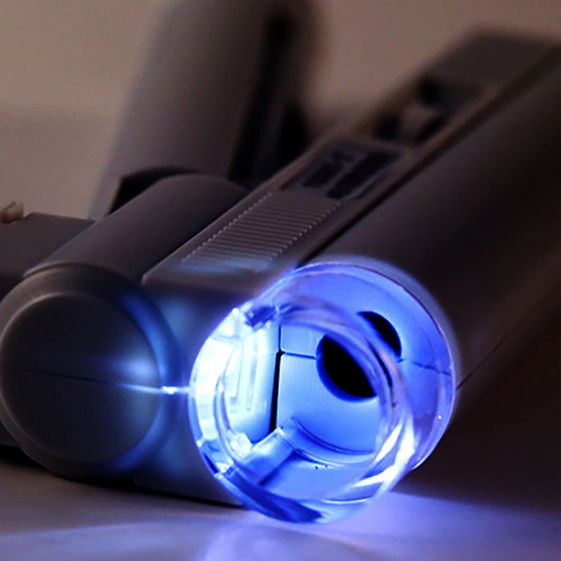 Portable Pocket Microscope 40X 80X 100X 150X White Mini Magnifier Reading Scale Foldable Magnifying Loupe with LED Illuminated