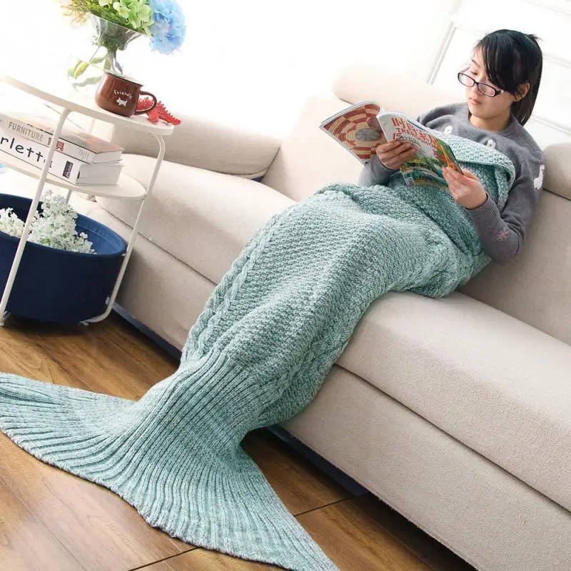 

Yarn Knitted Mermaid Tail Blanket Handmade Crochet Mermaid Blanket Adult Throw Bed Wrap Super Soft Sleeping Bag