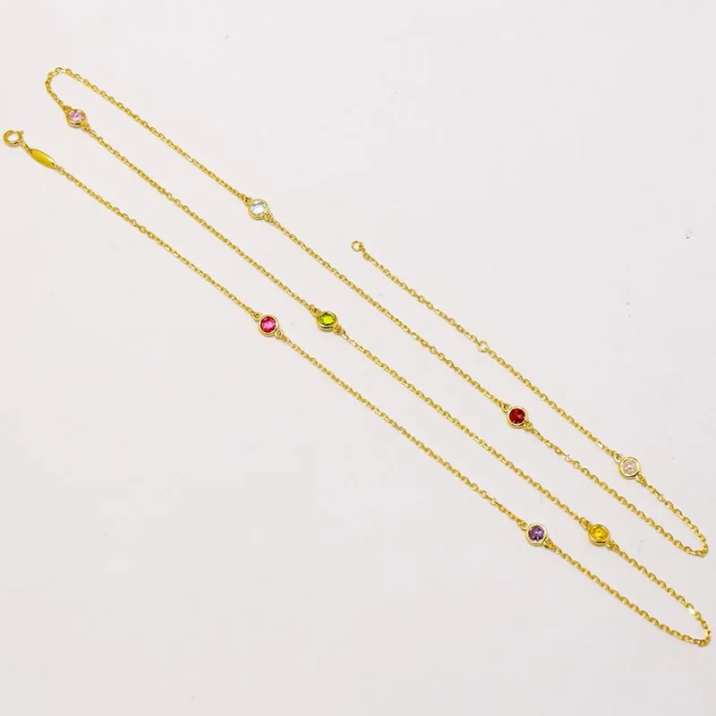 

925 Sterling Silver Necklace Colorful Crystal Long Sweater Chain Double layer Necklaces For Women Party Jewelry DJN058
